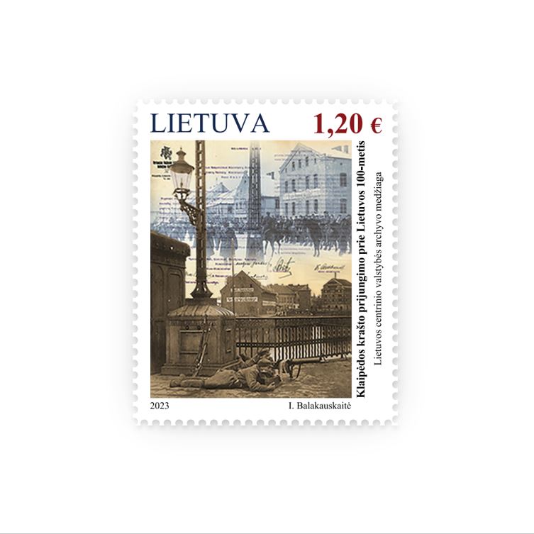 Pašto ženklas. Klaipėdos krašto prijungimo prie Lietuvos 100-metis