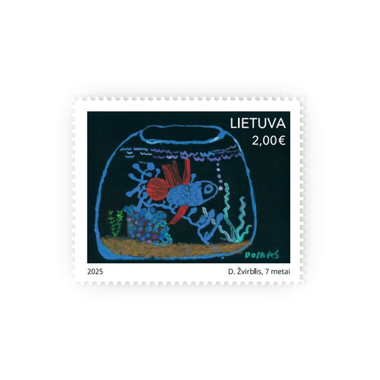 Pašto ženklas su piešta mėlyna žuvyte akviarume