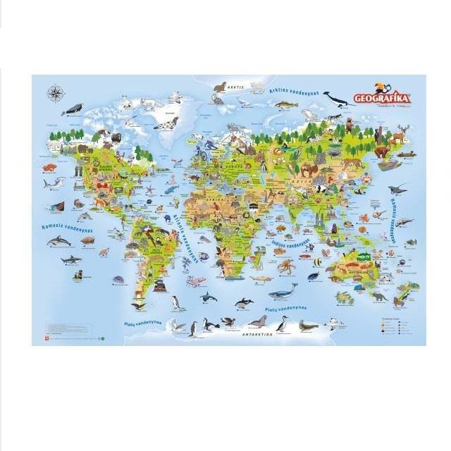 Pasaulio žemėlapis su iliustracijomis, lietuvių kalba