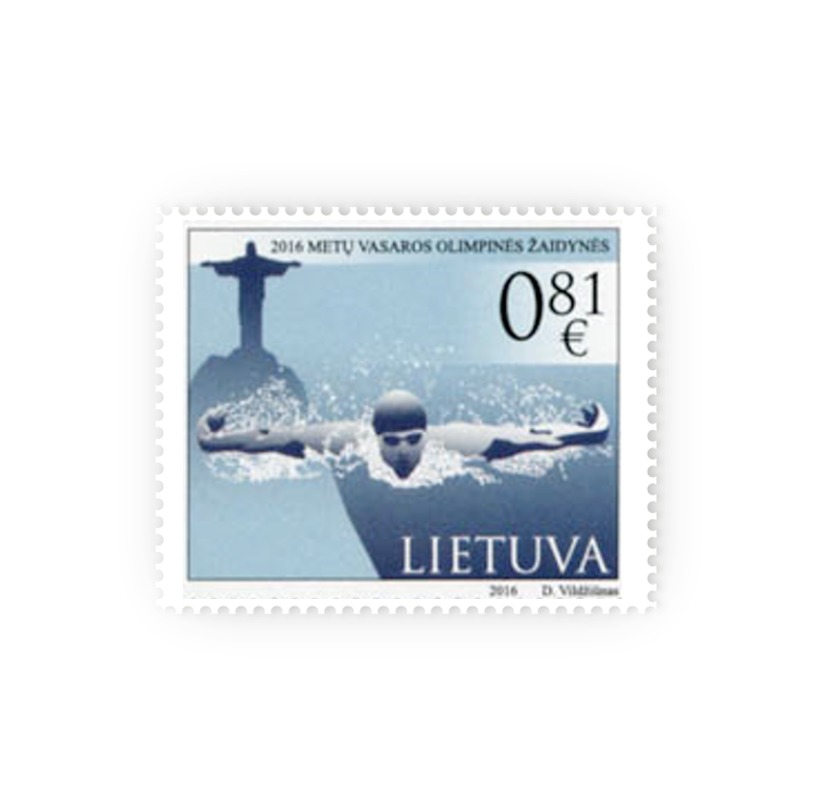 Pašto ženklas. 2016 metų vasaros olimpinės žaidynės. Plaukimo rungtis.