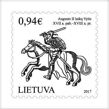 Pašto ženklas iš 2017 m. pašto ženklų serijos  „LIETUVOS HERBO SIMBOLIS VYTIS"
