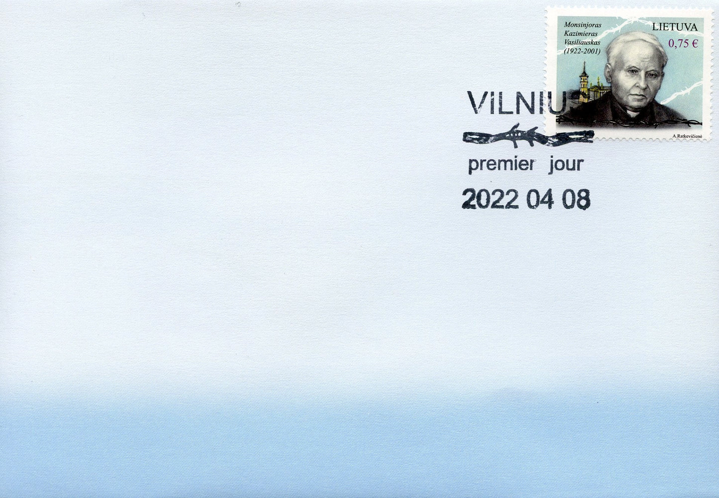 2022 04 08 Pirmos dienos vokas (PDV) „Monsinjoro K. Vasiliausko 100-osios gimimo metinės"