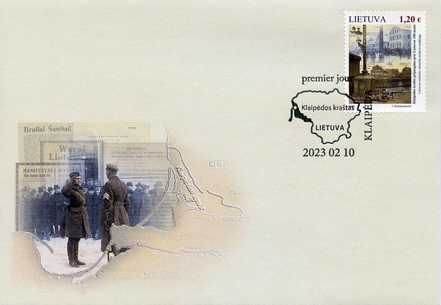 2023 02 10 Pirmos dienos vokas (PDV) „Klaipėdos krašto prijungimo prie Lietuvos 100-metis"