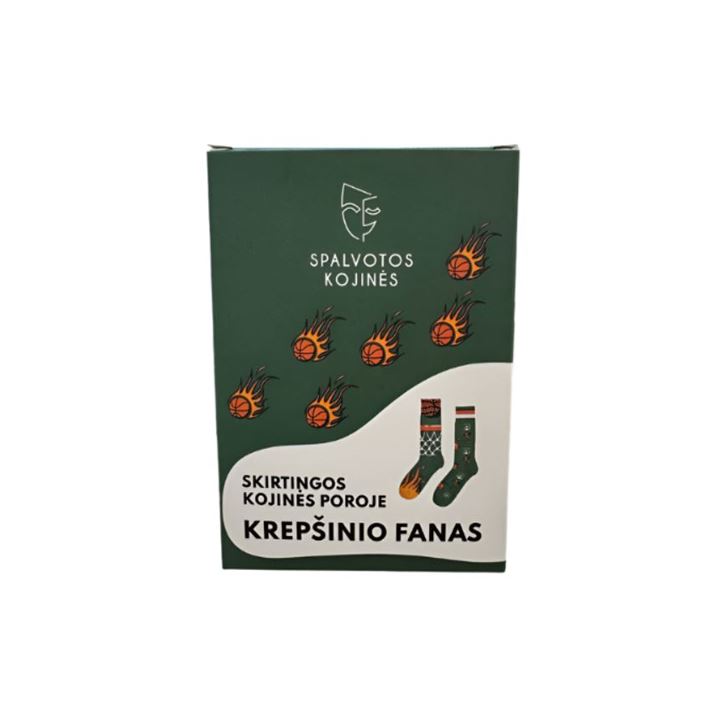 Spalvotos kojinės dėžutėje krepšinis