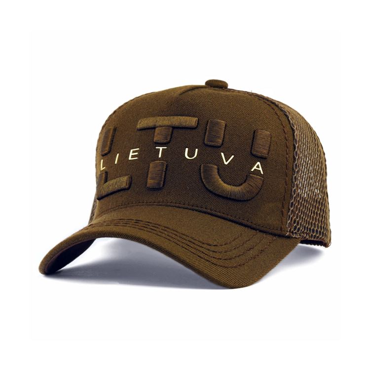 Kepurė LTU Lietuva – Ruda (khaki) su 3D siuvinėjimu ir tinkleliu