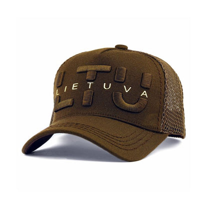 Kepurė LTU Lietuva – Ruda (khaki) su 3D siuvinėjimu ir tinkleliu