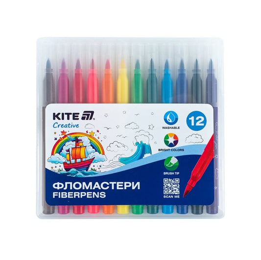 Teptukiniai flomasteriai KITE, 12 spalvų