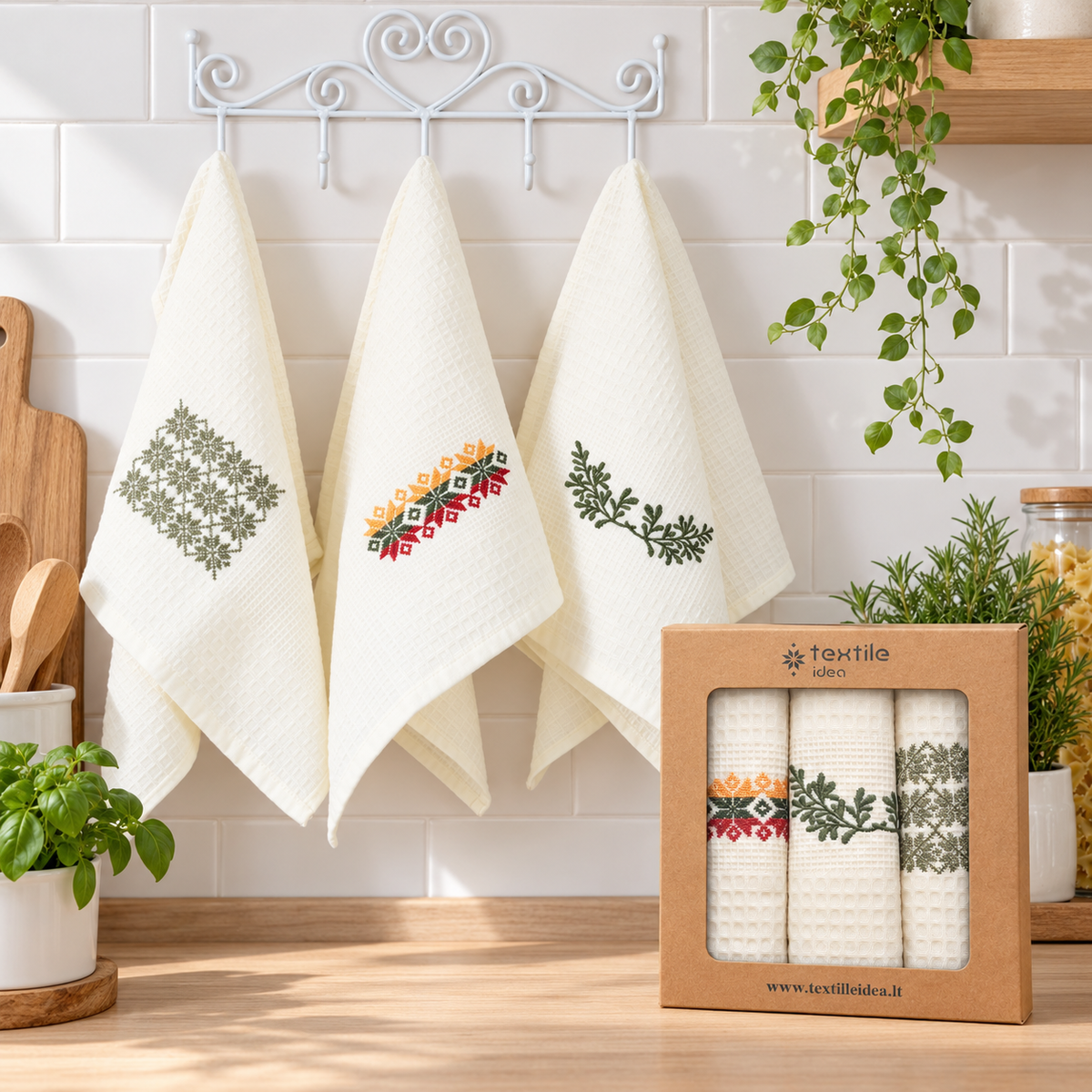 Virtuvinių rankšluosčių rinkinys Tautiniai ornamentai, 3 vnt.