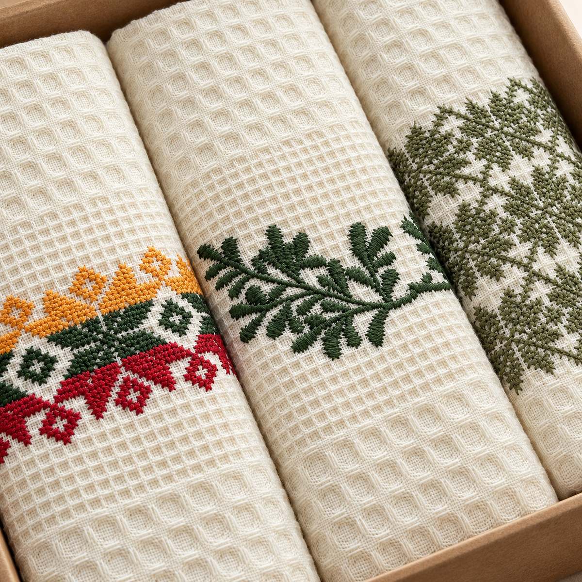 Virtuvinių rankšluosčių rinkinys Tautiniai ornamentai, 3 vnt.