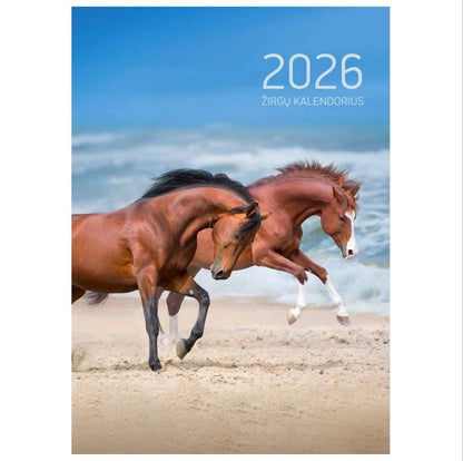 2026 m. verčiamas kalendorius A4, žirgai