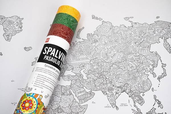 Spalvinamas terapinis pasaulio žemėlapis lietuvių kalba