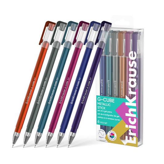 Gelinių rašiklių rinkinys G-CUBE METALLIC, ErichKrause, 6 metalizuotos spalvos