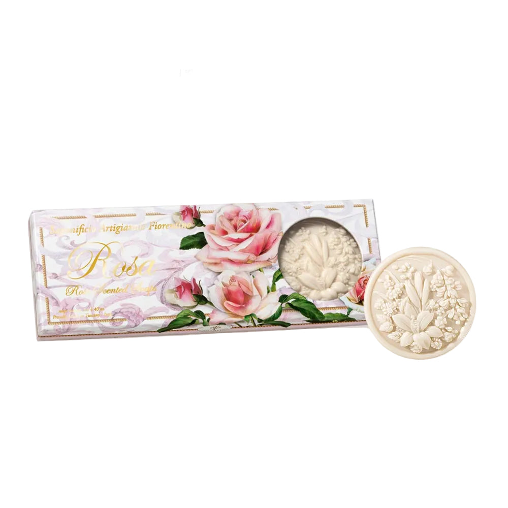 Fiorentino muilų rinkinys su langeliu Rožė, 3x125 g
