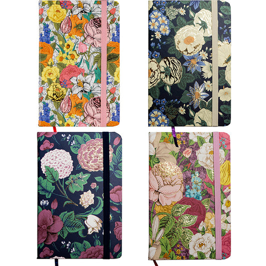 Užrašų knygelė FLOWERS, A6, 80 lapų, 77 gsm, linija, kietu viršeliu, su skirtuku ir gumele