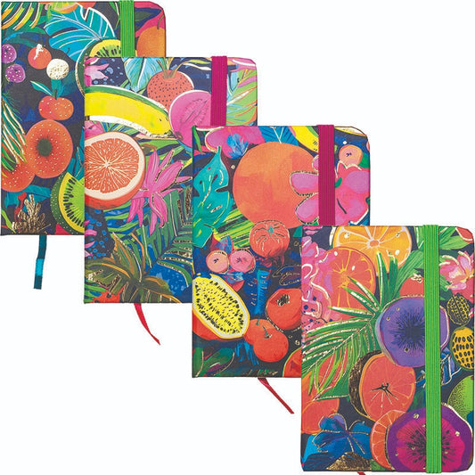 Užrašų knygelė FRUITS, A7, 80 lapų, 77 gsm, linija, kietu viršeliu, su skirtuku ir gumele