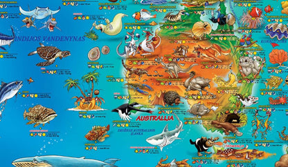 Sieninis žemėlapis Pasaulio gyvūnai, 137x97cm