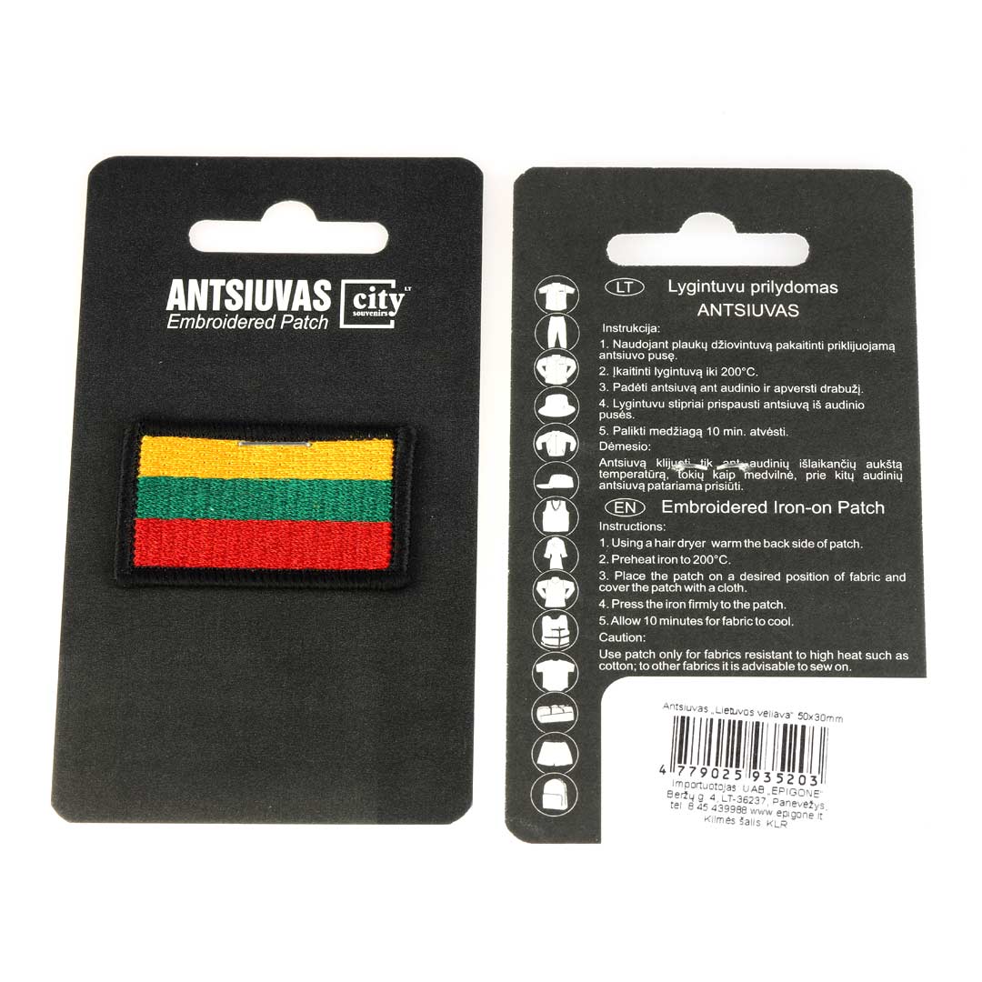 Antsiuvas Lietuvos trispalvė 50x30mm