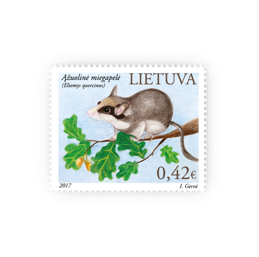 Pašto ženklas. Lietuvos raudonoji knyga. Ąžuolinė miegapelė