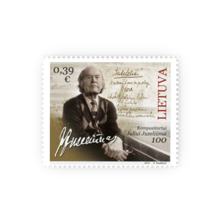 2016 02 20  Pašto ženklas ,,Juliui Juzeliūnui – 100 metų“
