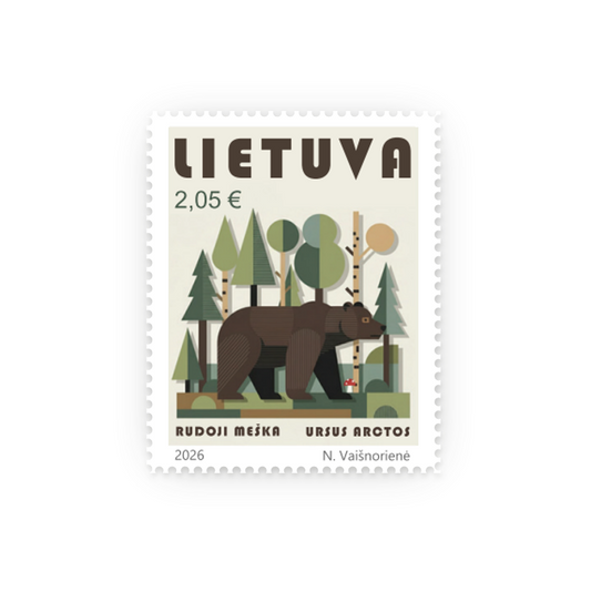 Pašto ženklas - Lietuvos raudonoji knyga. Rudoji meška