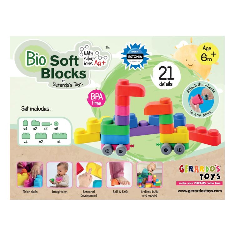 Konstruktorius BIO Soft Blocks su ratukais