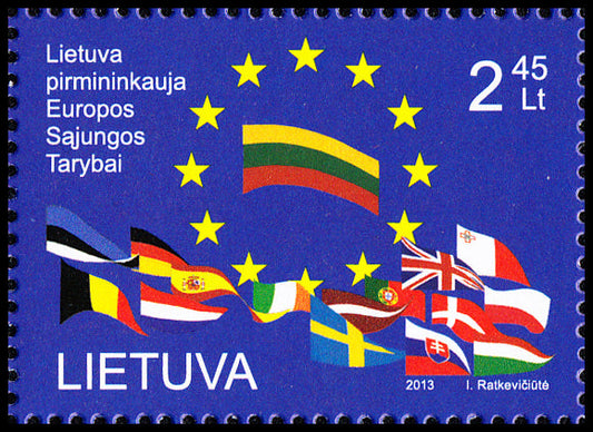 2013 06 15 „LIETUVA PIRMININKAUJA EUROPOS SĄJUNGOS TARYBAI“ (Pašto ženklas išimtas iš apyvartos)